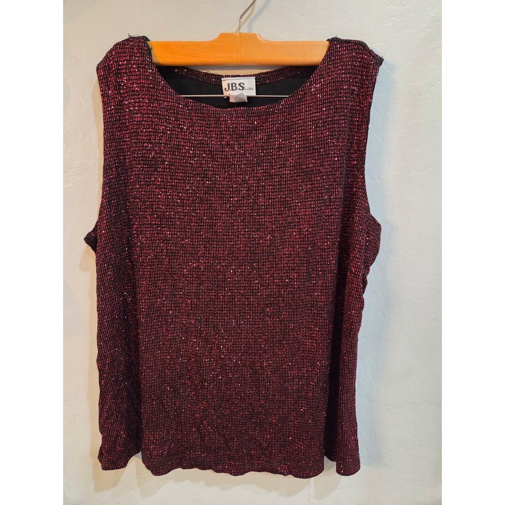 J.B.S.‎ Ltd Vintage Red Black Metallic Glitter Sleeveless Top Blouse 2X 28947